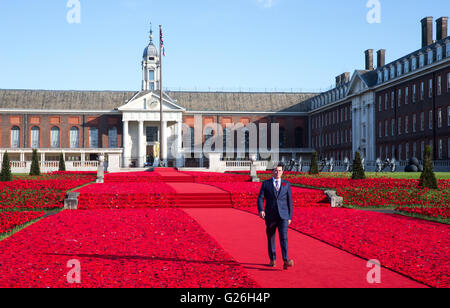 Phillip Johnson se trouve au 5000 création coquelicots qui il a conçu à la RHS Chelsea Flower Show 2016 Banque D'Images