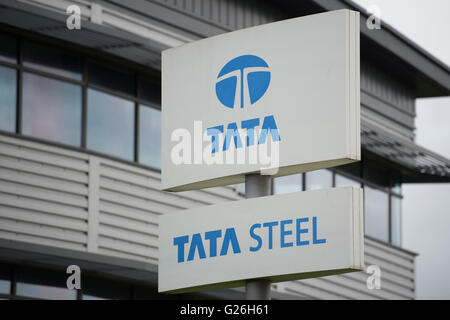 Tata Steel works sign logo. Banque D'Images