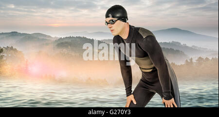 Image composite du nageur dans la combinaison et lunettes de natation Banque D'Images