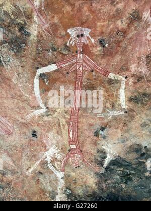 Peintures rupestres autochtones anciennes connu comme "rock art" trouvés au mont de la Rochère, à l'ouest de la terre d'Arnhem, dans le Territoire du Nord, Australie Banque D'Images