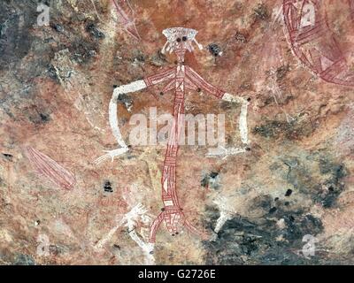 Peintures rupestres autochtones anciennes connu comme "rock art" trouvés au mont de la Rochère, à l'ouest de la terre d'Arnhem, dans le Territoire du Nord, Australie Banque D'Images