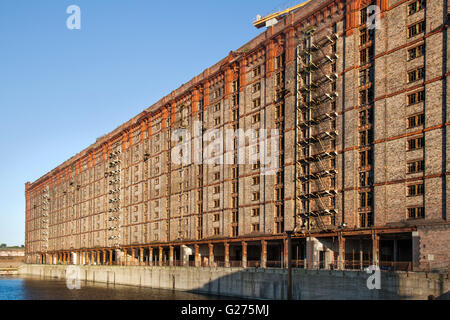 A abandonné 1901 ruines de bâtiments à quai dans les Docklands de Liverpool en attendant la régénération proposée. Le monument historique de l'entrepôt de tabac de Stanley Dock est un bâtiment classé de catégorie II et est le plus grand entrepôt de briques rouges au monde. Le Tobacco Warehouse devrait être la deuxième phase de 130 M£ de la régénération de Stanley Dock et des appartements, une cour centrale et des magasins. Banque D'Images