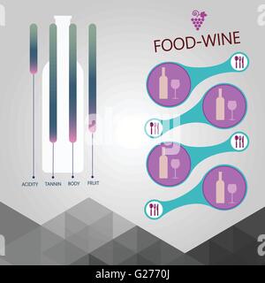 Food and Wine illustration d'informations sur les composants description plus de bouteille avec fond argenté. Digital image vectorielle. Illustration de Vecteur