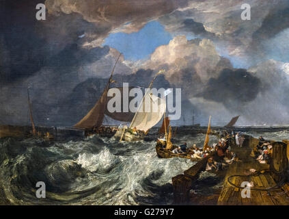 Calais Pier (Anglais) Un paquet arrivant par JMW Turner, huile sur toile, 1803. Banque D'Images