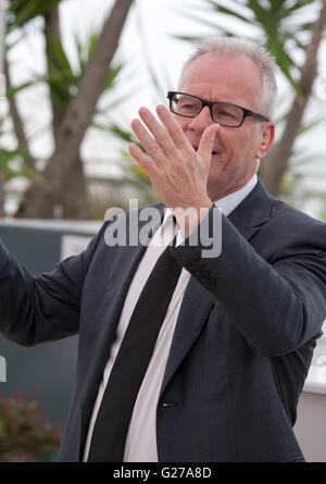 Le Directeur du Festival, Thierry Fremaux se félicite de photographes de presse au 69e Festival de Cannes le mercredi 11 mai 2016, Banque D'Images