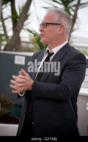 Le Directeur du Festival, Thierry Fremaux se félicite de photographes de presse au 69e Festival de Cannes le mercredi 11 mai 2016, Banque D'Images