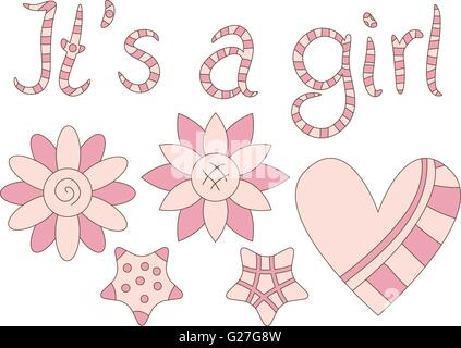 C'est une fille - texte, de fleurs, de cœur et d'étoile Illustration de Vecteur