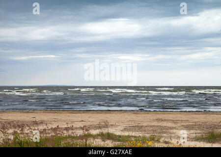 La mer Baltique à l'automne. Paysage côtier avec plage de sable sous ciel d'orage Banque D'Images