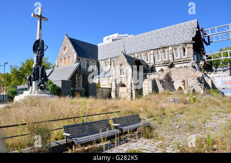 La Cathédrale de Christchurch montrant dommages sismiques Banque D'Images