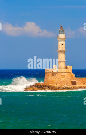 Vieux Port, phare de La Canée, Crète, Grèce Banque D'Images