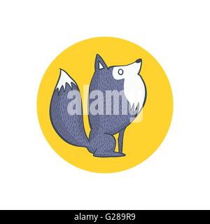 Vector Illustration de loup gris et pleine lune, personnage de dessiner à main Illustration de Vecteur