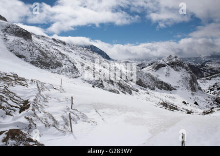 Puerto de la Ventana, un col de montagne dans le Parc Naturel de Somiedo, Asurias, le nord de l'Espagne. Avril. Banque D'Images