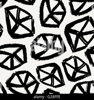 Hand drawn seamless Motif répétitif avec polygon des formes en noir et crème. Illustration de Vecteur