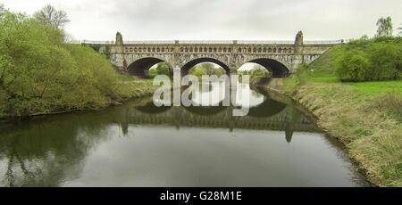 Vue aérienne, ancien ride, la construction d'un pont, de l'eau pont sur la lèvre, canal désaffecté, Lippeauen flux flux Lippe, conservation, Banque D'Images