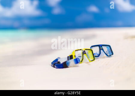 L'équipement pour la plongée libre, beach background concept. Banque D'Images