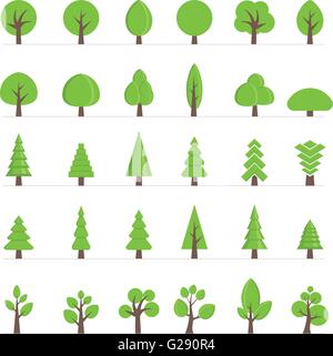 Vector différents arbres, buissons, herbes et autres objets de collection. Arbre généalogique de vecteur défini. Illustration de Vecteur