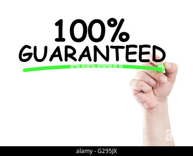 100 ou cent procent garantie écrite par la main à l'aide d'un marqueur et soulignement sur transparent conseil essuyer avec white Banque D'Images