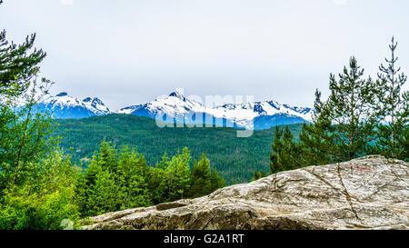 Serratus Mountain et Mount Tantalus vu de l'autoroute 99 près de la ville de Squamish, British Columbia, Canada Banque D'Images