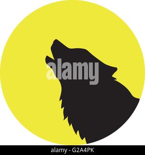 Tête de loup en face d'une lune jaune Illustration de Vecteur