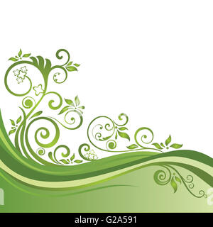 Bannière floral vert isolé sur blanc. Cette image est une illustration vectorielle. Banque D'Images