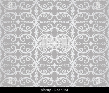 Fleurs et feuillages d'argent sans motif de papier peint. Cette image est une illustration vectorielle. Banque D'Images