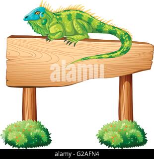 Iguana assis sur le panneau en bois illustration Illustration de Vecteur