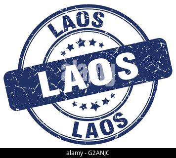 Laos grunge vintage ronde bleu rubber stamp Illustration de Vecteur