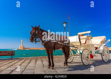 Transport de chevaux, le vieux port, la Canée, Crète, Grèce Banque D'Images