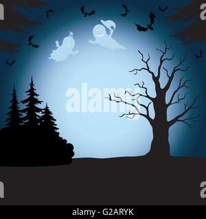 Paysage avec des fantômes d'Halloween Illustration de Vecteur