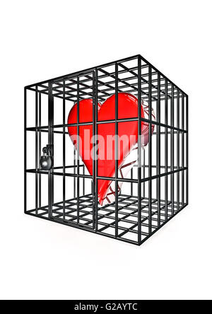 Coeur en cage / 3D render of symbole coeur en cage en métal Banque D'Images