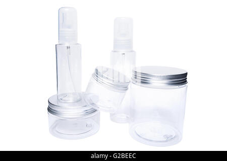 De nouvelles bouteilles en plastique ou des bénéficiaires présentation isolated on white background studio Banque D'Images