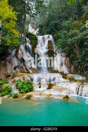 Grande Cascade avec cascades, Tat Kuang Si, cascades, Luang Prabang Luang Prabang Province, Laos Banque D'Images