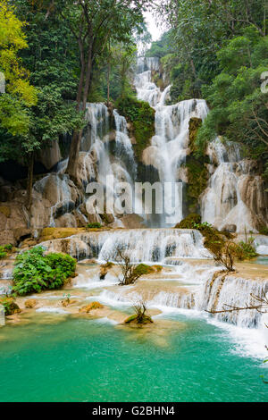 Grande Cascade avec cascades, Tat Kuang Si, cascades, Luang Prabang Luang Prabang Province, Laos Banque D'Images