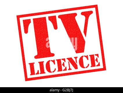 TV Licence de tampon en caoutchouc rouge sur un fond blanc. Banque D'Images