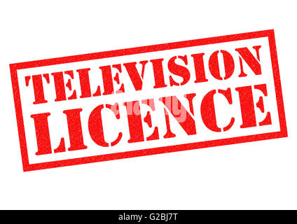 Licence de télévision de tampon en caoutchouc rouge sur un fond blanc. Banque D'Images