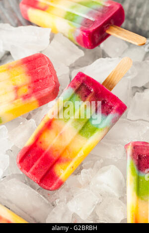Arc-en-ciel Maison saine Les Popsicles avec fruits assortis Banque D'Images