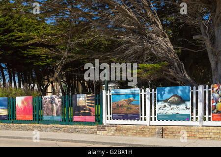 Parmi les attractions des œuvres d'affichée dans les rues de Stanley, East Falkland, îles Malouines, territoire britannique d'outre-mer. Banque D'Images