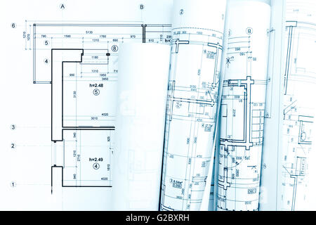 Plan d'architecture, de petits pains et de dessin du projet technique Banque D'Images