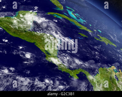 L'Amérique centrale avec la région environnante comme vu de l'orbite de la Terre dans l'espace. Illustration 3D très détaillé avec plan réaliste Banque D'Images