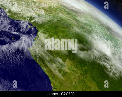 Le Cameroun, le Gabon et le Congo avec sa région comme vu de l'orbite de la Terre dans l'espace. Illustration 3D très détaillées avec du vrai Banque D'Images