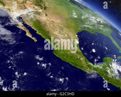 Le Mexique avec la région environnante comme vu de l'orbite de la Terre dans l'espace. Illustration 3D très détaillées avec des tensioactifs planète réaliste Banque D'Images
