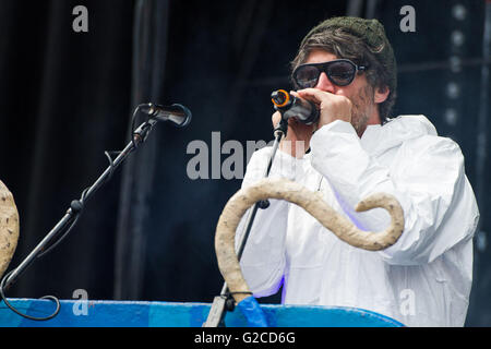 Super Furry Animals soutenir Manic Street Preachers au Liberty Stadium, Swansea. 28 mai 2016. Sur la photo : Gruff Rhys Banque D'Images