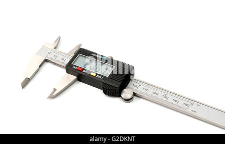 Collection d'outils électroniques - étrier numérique isolé sur fond blanc. La précision de l'outil. Banque D'Images