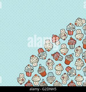 Background avec doodle mignon cupcake. Illustration de Vecteur
