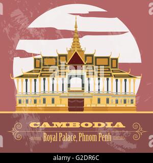 Le Cambodge de repère. Palais Royal, Phnom Penh. Image style rétro. Vector illustration Illustration de Vecteur