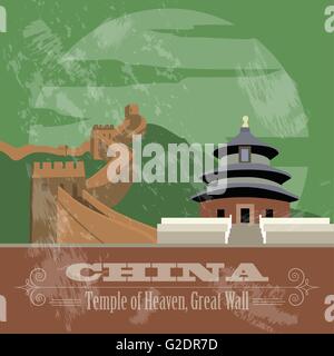 Sites touristiques de la Chine. Image style rétro. Vector illustration Illustration de Vecteur