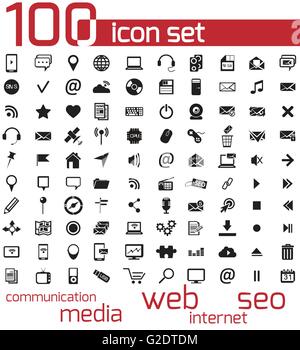 Vector black 100 médias et web icons set Illustration de Vecteur