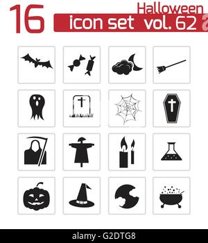 Vector icons set halloween noir sur fond blanc Illustration de Vecteur