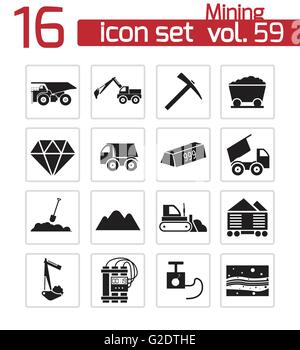 Vector icons set mining noir sur fond blanc Illustration de Vecteur