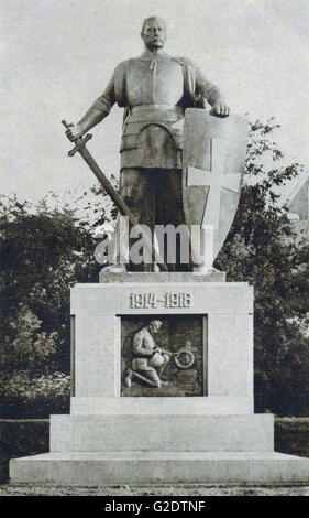 Paul von Hindenburg, Memorial (détruit), en Prusse, aujourd'hui, la Pologne. Un chevalier, Hindenburg après sa victoire sur les Russes. Hindenburg était sculptée comme chevalier pour sa victoire sur les troupes russes en 1914. Banque D'Images